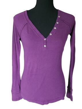 No Bo Purple Heart Henley Thermal Top Size Large (11-13)